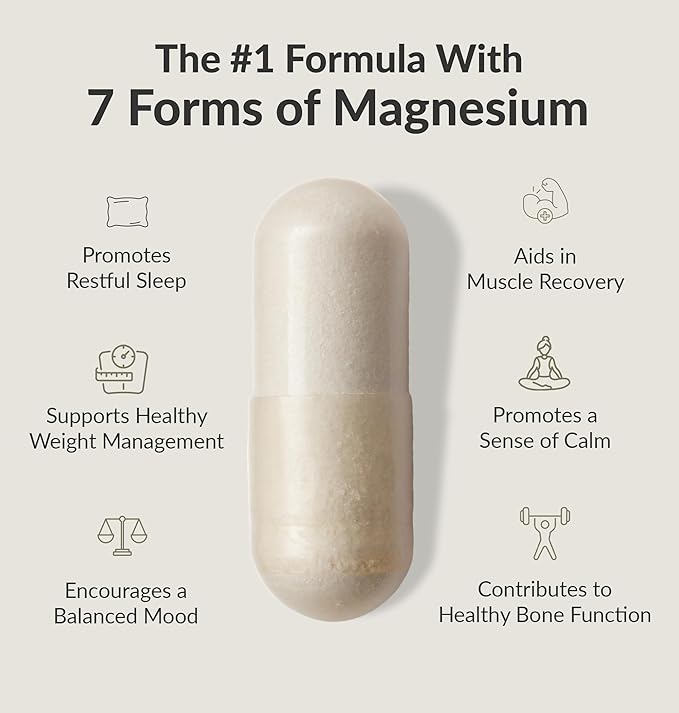 BIOptimizers Magnesium Breakthrough Supplement with 500mg - 7 Forms of Magnesium: Glycinate, Malate, Citrate, and More - Natural Support for Sleep and Cognitive Function -30 Capsules- Calming Vitamins