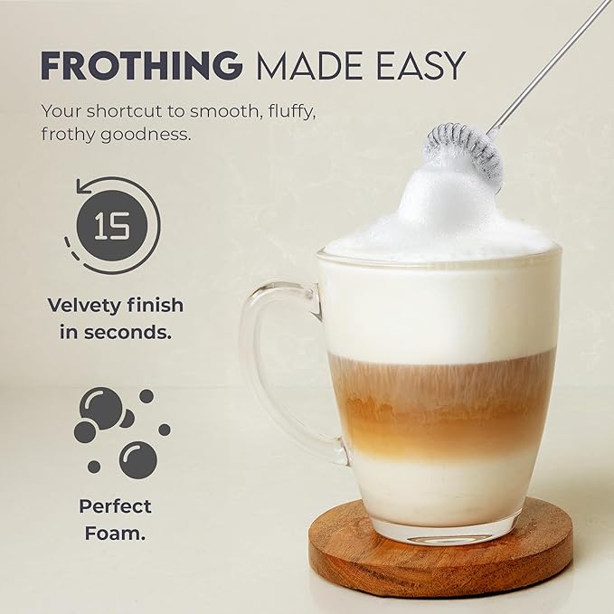 Zulay Kitchen FrothMate Powerful Milk Frother Portable & Compact Handheld Foam Maker Lattes, Cappuccinos (Gray, Froth Mate)