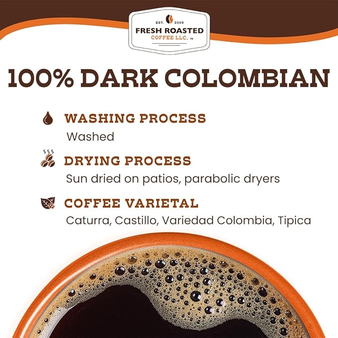 Fresh Roasted Coffee,100% Dark Colombian, 5 lb (80 oz), Med-Dark Roast, Kosher, Ground