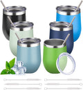 12oz Stemless Wine Tumbler with Lid Double Wall Insulated Wine Cup Stainless Steel Glasses Tumbler with Straw Insulated cocktail Tumbler Coffee Mug for Hot and Cold Beverages (Multicolor-10,6Pack)