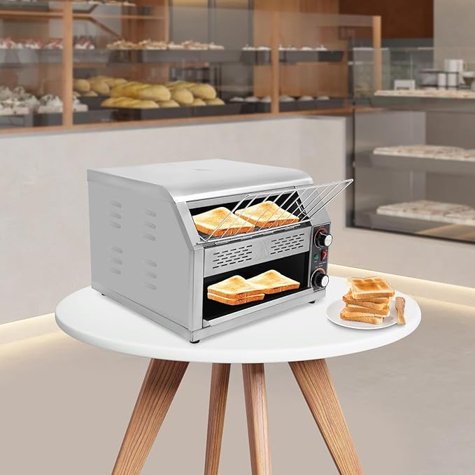 Commercial Toaster Conveyor, Electric Stainless Steel Restaurant Toaster Oven for Bagel Burgers Bun Bread, Heavy Duty Industrial Conveyor Toasters (450 Slices/Hour)
