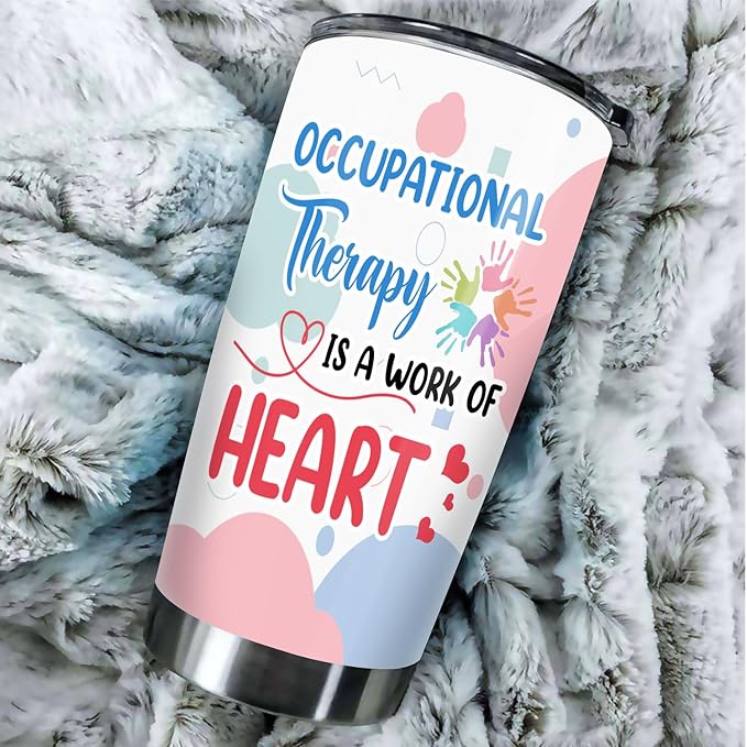 Occupational Therapist Tumbler Stainless Steel 20oz, Work Of Heart Help Small Hands OT Gift For Birthday Christmas, OT Gift For Women Men Staff Boss, World Occupational Therapy Day Tumbler Wrap