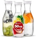 Party Bargains 50 oz. Plastic Carafe with Lids - Clear, 3 Count, White Flip Tab Lid Premium Quality & Heavy Duty Plastic Pitcher for Iced Tea, Powdered Juice, Cold Beverages, Mimosa Bar