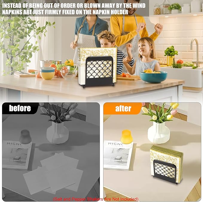 Napkin Holder for Table,MetalIron Modern Napkin Holder for Kitchen Dining Cocktail Napkin Holders for Paper Napkins Mail Bills Suitable for All Dining Room Decors Black