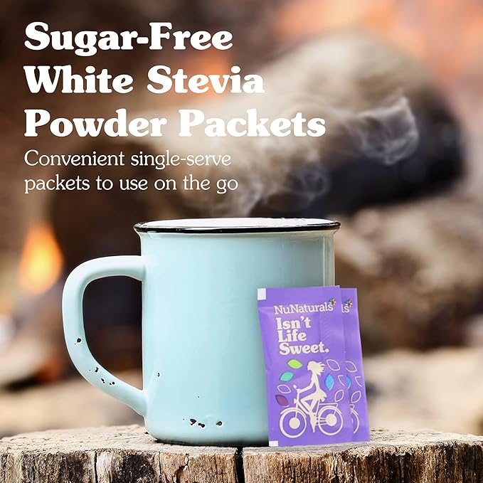NuNaturals White Stevia Powder Packets, Single-Serve, Zero Calorie Sugar Substitute, 100 count