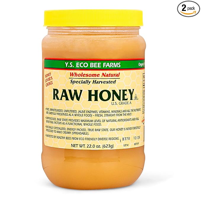 Y.S. Bee Farms Organic Honey Raw Unfiltered - 22 oz 2 Pack - U.S. Grade A Raw Honey, Packed by ILIOS