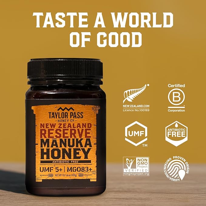 Taylor Pass Honey Co Manuka Honey UMF 5+ MGO 83+ | Monofloral New Zealand Honey | Sustainable, Non-GMO, Halal, UMF Certified | BPA-Free Jar | 500g 1lb 1.6 Oz