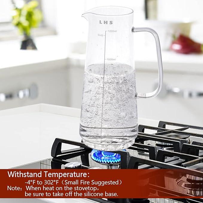 LHS Cold Brew Coffee Maker 2 in 1 Iced Coffee Maker, Glass Pitcher with Lid- 1.2Liter / 40oz, Stainless Steel Filter Removable and BPA-Free Glass Carafe for Iced Coffee, Cold Brew Tea, Juice