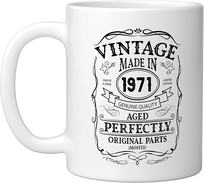 54th birthday, retro Vintage Design, man, woman 1971 Ceramic Mug, White