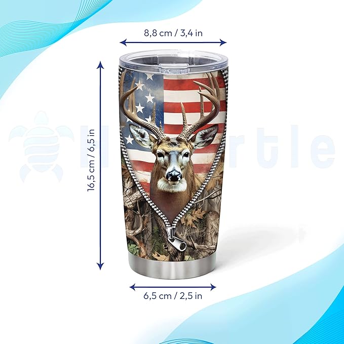 Hyturtle Personalized Hunting Gifts For Men - Deer Hunting Tumbler 20 Oz Travel Coffee Mug Stainless Steel - Fathers Day Gift For Dad, Him, Boy, Husband, Hunters From Son, Wife On Birthday