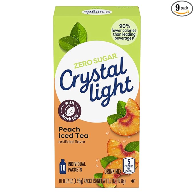 Crystal Light Peach Iced Tea Artificially Flavored Powdered Drink Mix, 10 ct. On-the-Go-Packets (Pack of 9)