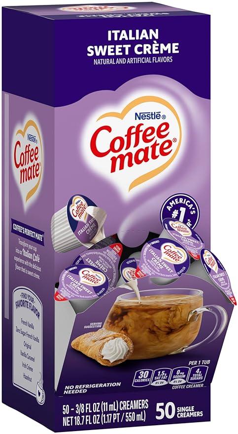 Nestle Coffee mate 84652 Liquid Coffee Creamer, Italian Sweet Creme, 0.375 oz Cups, 50/Box