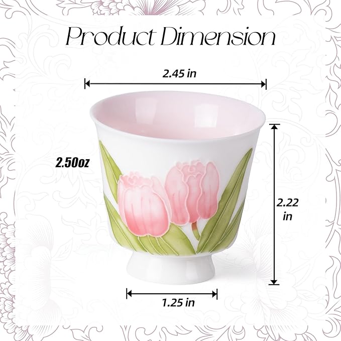 KAMMAK Ceramic Tea Cups Small, Cute Vintage Coffee Cup Set of 2, Porcelain Teacups Espresso Mug, 2.5oz Hand Painted Chinese Afternoon Tea Party Mugs, Birthday Gift for Women Men, Yuni Arita