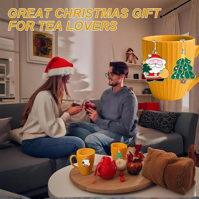 Christmas Themed Tea Infuser Set, Cube Tea Diffusers for Loose Tea, Reusable Tea Steeper with Christmas Tree and Santa Claus Pendant, 2 PCS