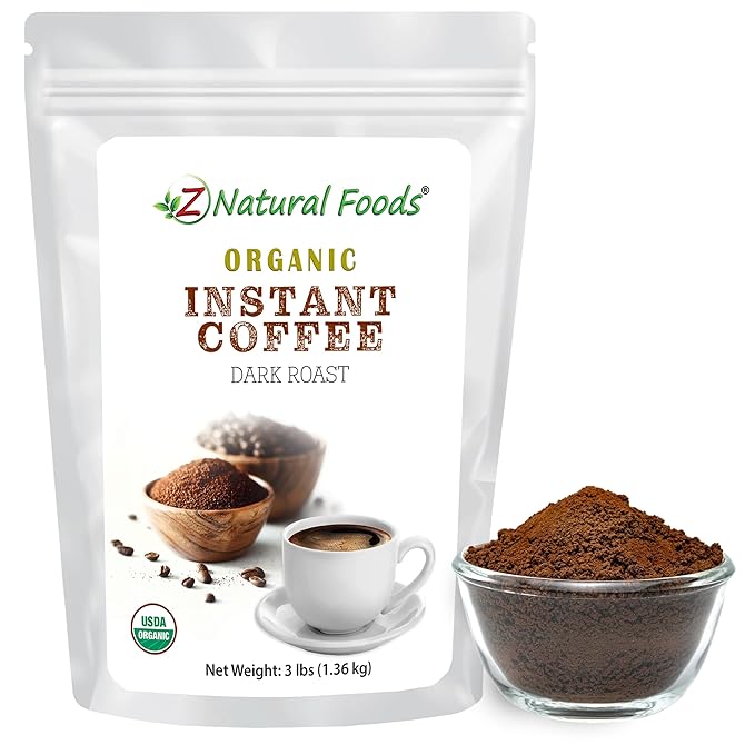 Z Natural Foods Organic Instant Coffee Powder - Rich Dark Roast Flavor, Arabica Instant Espresso Powder with Antioxidants to Boost Energy, Mood & Focus - Gourmet Instant Coffee in Resealable Bag, 3 lbs