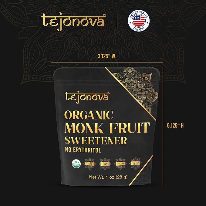 Organic Monk Fruit Powder, Pure Monk Fruit Sweetener No Erythritol, Monkfruit Sweetener Pure Goodness, Monk Fruit Sugar Susbtitute, Monk Fruit Extract Powder, 1oz 90 servings by tejonova