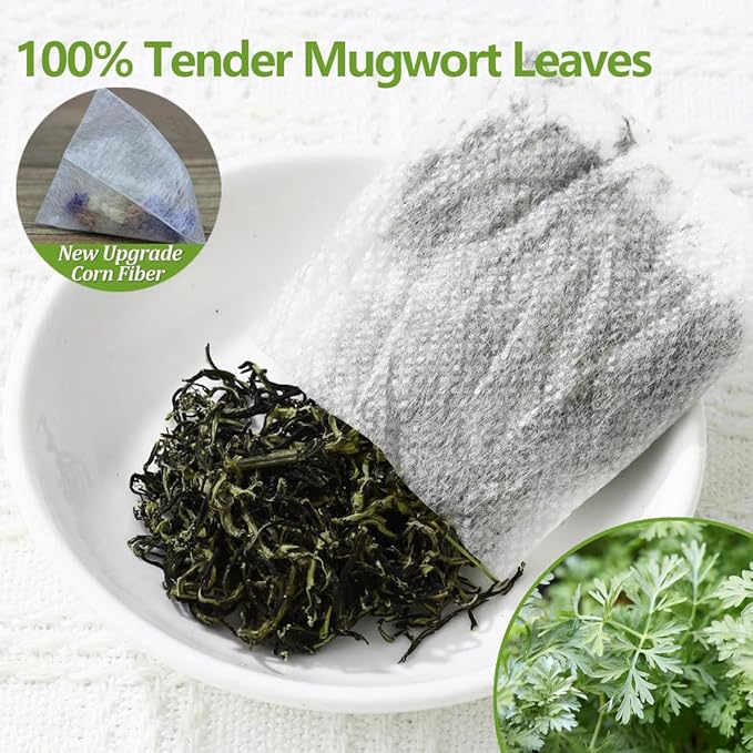 Premium 50 Mugwort Tea Bags, Made with 100% Pure Mugwort Tender Leaves, No Additives & Caffeine Free.