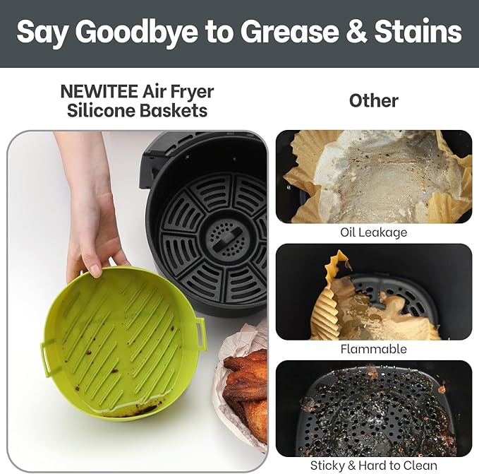 Air Fryer Silicone Liners 4QT For Ninja AF101, 2 Pack BPA Free Platinum Air Fryer Basket Liners with Handle, Round Reusable Liner Ninja Fryer Accessories, Upgrade