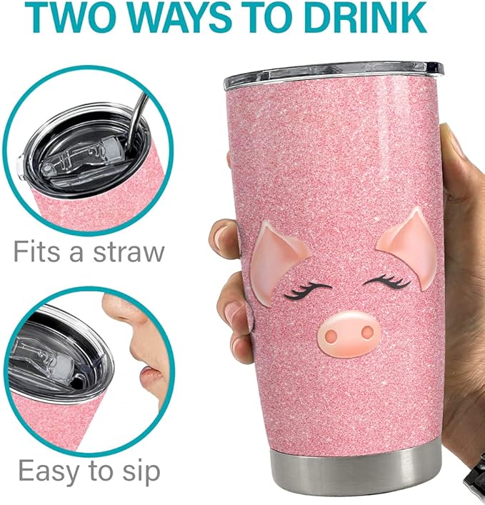 SANDJEST Pig Tumbler Glitter 20oz Tumblers with Lid Gift for Women Girl Daughter Sister Animal Lovers Christmas Birthday