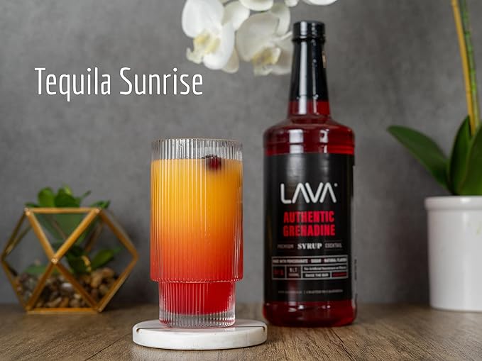 LAVA Premium Grenadine Syrup, Made with Pomegranate Juice, 100% Sugar, 33.8oz (1-Liter), No Artificial Sweeteners, Flavors, or Colors. (1-Pack)