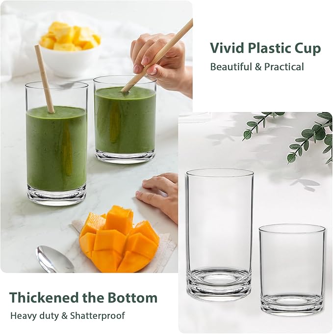 RLWY Acrylic Plastic Drinking Glasses Set of 12 - Unbreakable Tumblers - BPA-Free - Dishwasher-Safe - 6x12oz Lowball & 6x17oz Highball