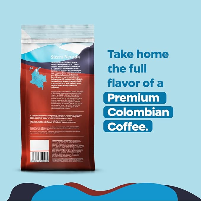 Juan Valdez Sierra Nevada Whole Bean Coffee | 100% Colombian Coffee | Single Origin with Notes of Chocolate, Caramel & Roasted Nuts | 16 oz / 454 gr