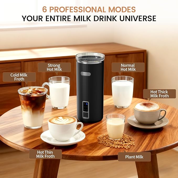Kndko Professional Milk Frother and Steamer, 6-in-1 Hot & Cold Foam Maker with Precise Temperature Control, Fast 400W Motor, Stainless Steel Inner, Perfect for Latte, Cappuccino, Home and Office Use