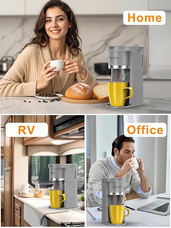 Small Single Serve Coffee Maker, Fast Brew for K-Cup & Ground Coffee, 6-12 Oz Brew Sizes, One-Button Single Cup Coffee Maker, Coffee Machine with Descaling Reminder,Grey