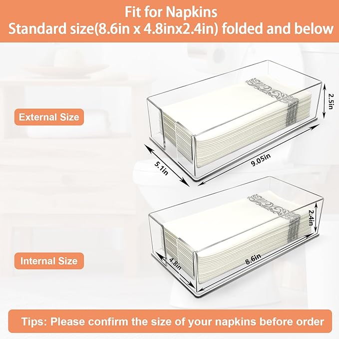 Guest Towel Napkin Holder, Acrylic Guest Towel Holder, Hand Towels Holder for Bathroom, Guest Towels Storage Tray for Kitchen, Parties, Weddings, Events (0.1in Thickness)