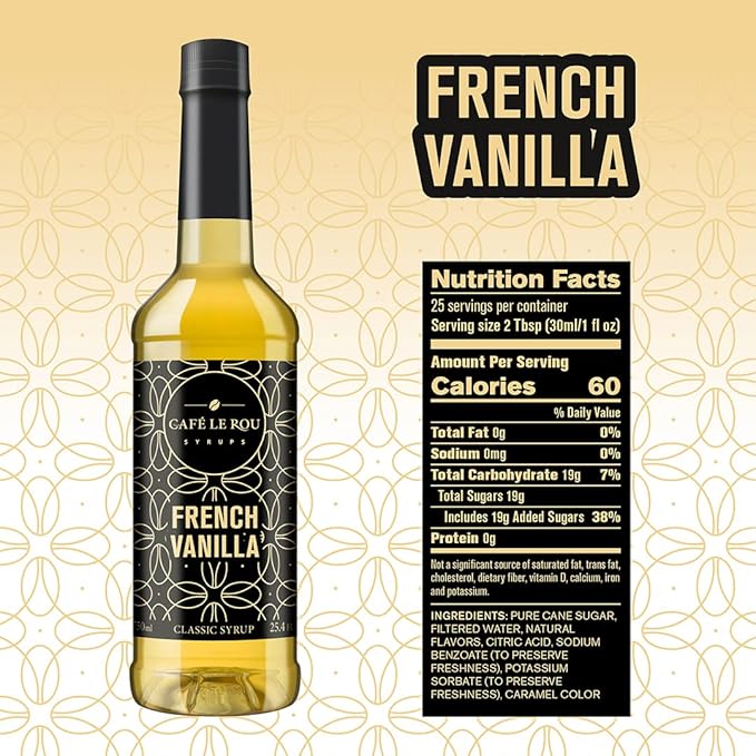 NEW Café Le Rou French Vanilla Coffee Syrup - 25.4 oz, 2-pack *Includes 2 Coffee Syrup Dispensers*Flavoring for Coffee, Tea and Espresso