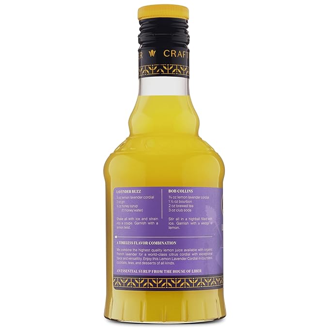 Liber & Co. Lemon Lavender Cordial (12.7 oz) - Craft Cocktail Mixer with 63% Cold-Pressed California Lemons & French Lavender - Perfect for Margaritas, French 75s & Floral Cocktails (12.7 Fl Oz)