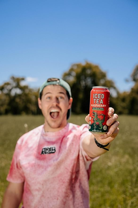 Tea Industries Black Tea with Raspberry Iced Tea – Sugar Free, Low Calorie Refreshing Drink, Natural Fruity Flavor, 16oz Cans (12-Pack)