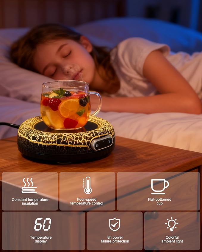 Smart Constant Warm Coaster, Volcano Warm Coaster,Coffee Mug Warmer,Home Desktop Ambient Light,Coffee Mug Warmer,Coffee Lover's Gift,4 Temperature Settings Available(Black)
