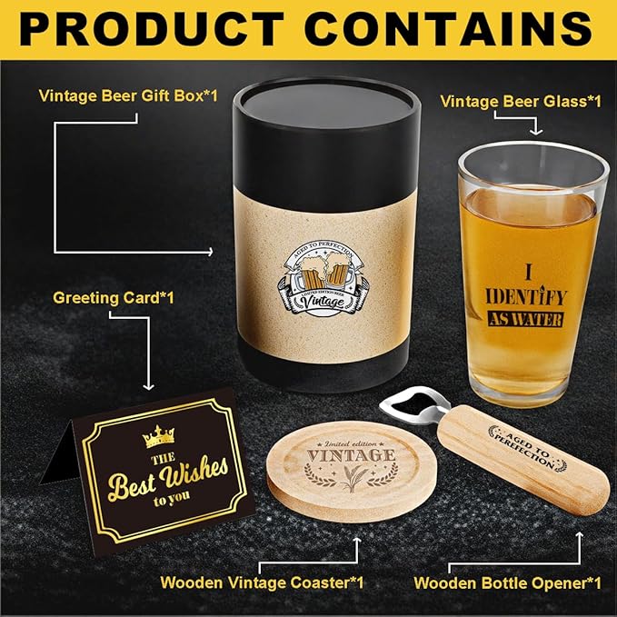Father's Day Father Christmas Birthday Gifts for Fathers Your Dad Beer Lovers Present for Dad from Daughter Son Funny Vintage Beer Drinking Glass Retirement Gifts for Men