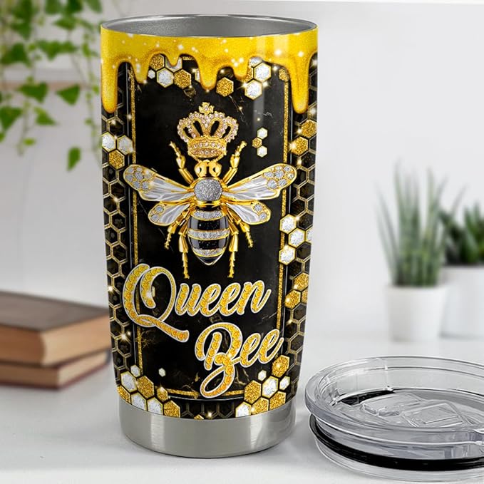 SANDJEST Bee Gifts for Women Girls Bee Tumbler 20oz Jewelry Drawings Stainless Steel Insulated Tumblers Coffee Travel Mug Cup Gift for Birthday Christmas
