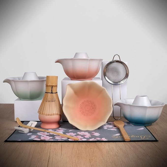 Joyscale Matcha Whisk Set Pink, Matcha Set Whisk And Bowl, 8 Pcs Matcha Kit Set(Lotus Design), 11 OZ, Japanese Matcha Tea Set, Matcha Making Kit Gifts for Tea Lovers(Gradient Pink)