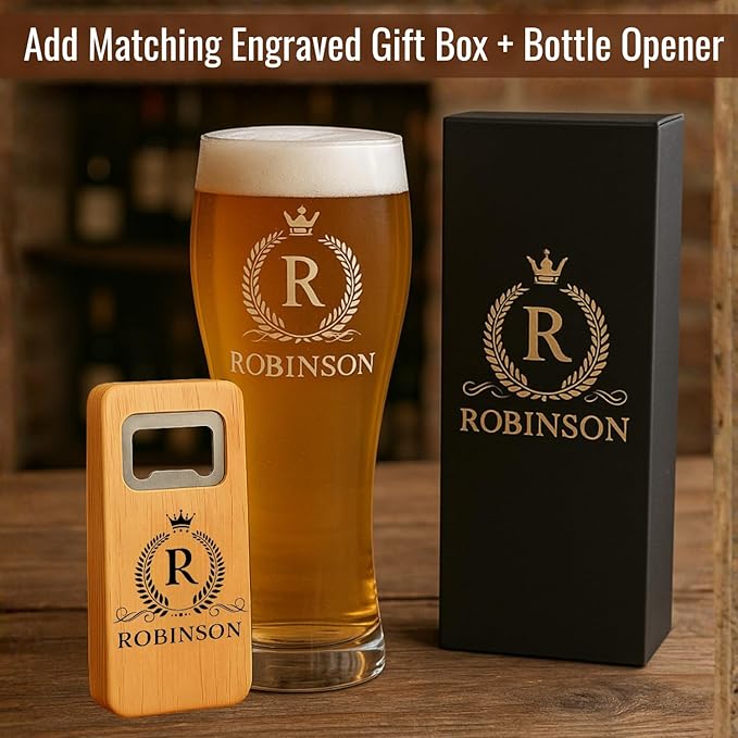 Gifts Inscribed Personalized Beer Can Glass 16oz – Custom Laser Engraved Drinking Glass – Unique Glassware Gift for Birthday, Wedding, Anniversary, Fathers Day (Custom Designs, Beer Pilsner)