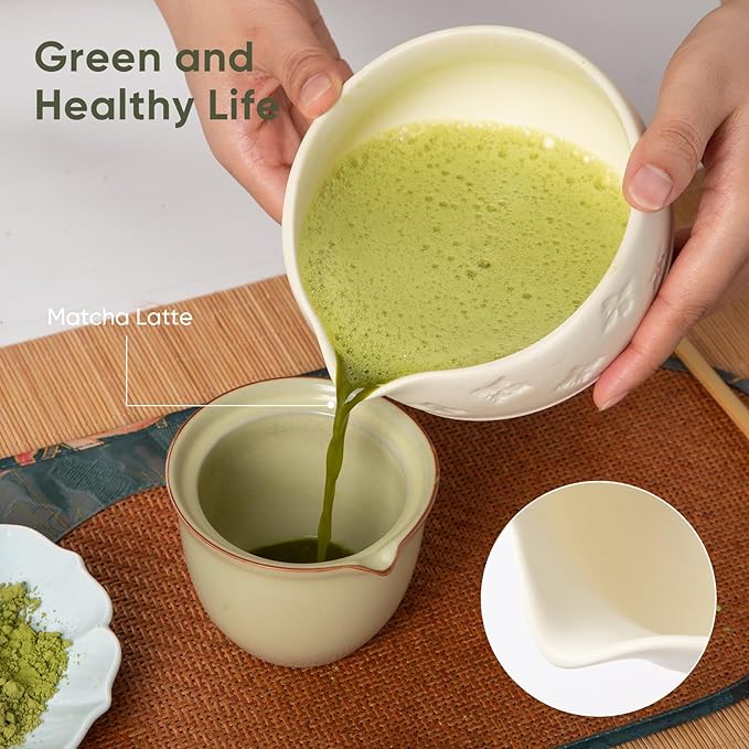 Matcha Whisk Set - Traditional Bamboo Chasen with Bowl, Complete Matcha Tea Making Kit & Starter Tools for Authentic Japanese Ceremony (Pink02, 8pcs/set,Bowl entry-level Set)