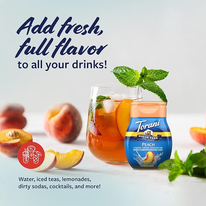 Torani Sugar Free Peach Liquid Drink Enhancer, Water Flavoring 4-Pack, 1.62 Oz Ea
