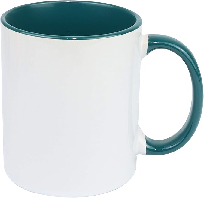 11oz White Ceramic Sublimation Coffee Mug With Solid Colors Inside and Handle, Mixed 6 Colors Option #2 of Blue, Dark Red, Hunter Green, Orange, Purple and Turquoise, Case of 6