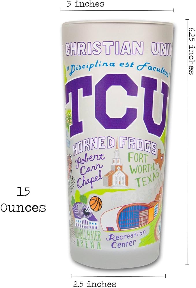 Catstudio Drinking Glass, Texas Christian University Glass Cup for Kitchen, 15oz Dishwasher Safe Tumbler for TCU Alumni