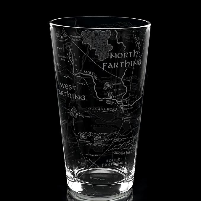 MAP OF THE SHIRE Engraved 16oz Pint Glass | Inspired by Tolkien Power Ring and Middle Earth | Great Christmas Gift Idea | Unique Elvish Fantasy Wizard Fantasy Decor!