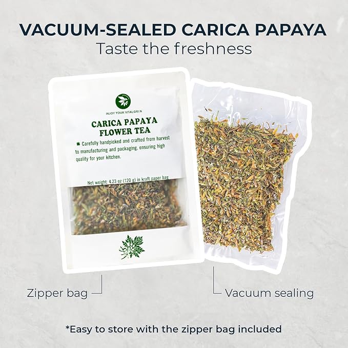 Carica Papaya Flowers Freeze Dried 4.23 Oz, Vaccum Sealed, Mind Calm & Relax Herbal Tea, No Additives & No Sugar Added, Stomach Calm & Relax, Re-steep Papaya Flower Tea & Cooking