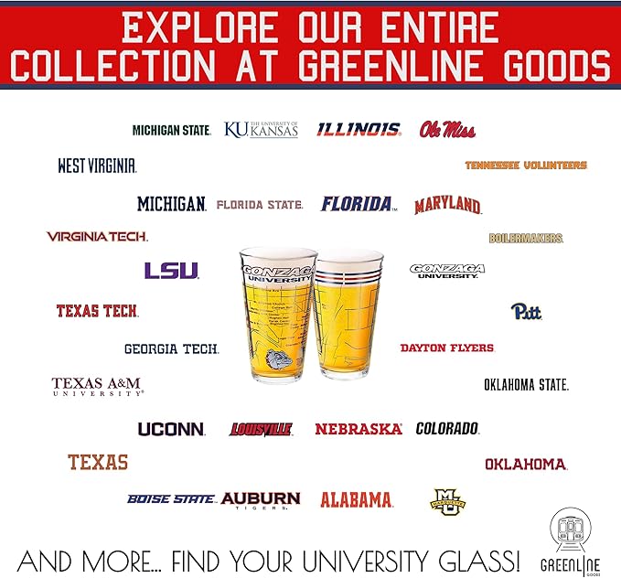 Greenline Goods – University of Gonzaga Bulldogs College Pint Beer Glasses (Set of 2), 16 oz – Full-Color Logo + Campus Map