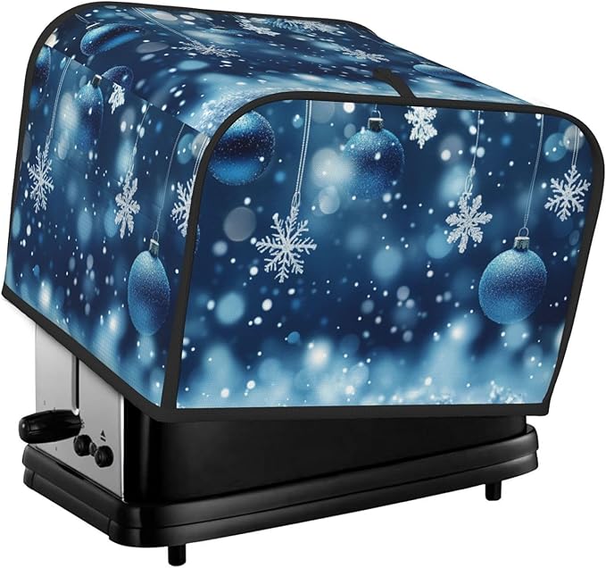 Toaster Cover 4 Slice Christmas Blue Snowflake Ball Kitchen Small Appliance Covers with Pockets Dust and Fingerprint Protection