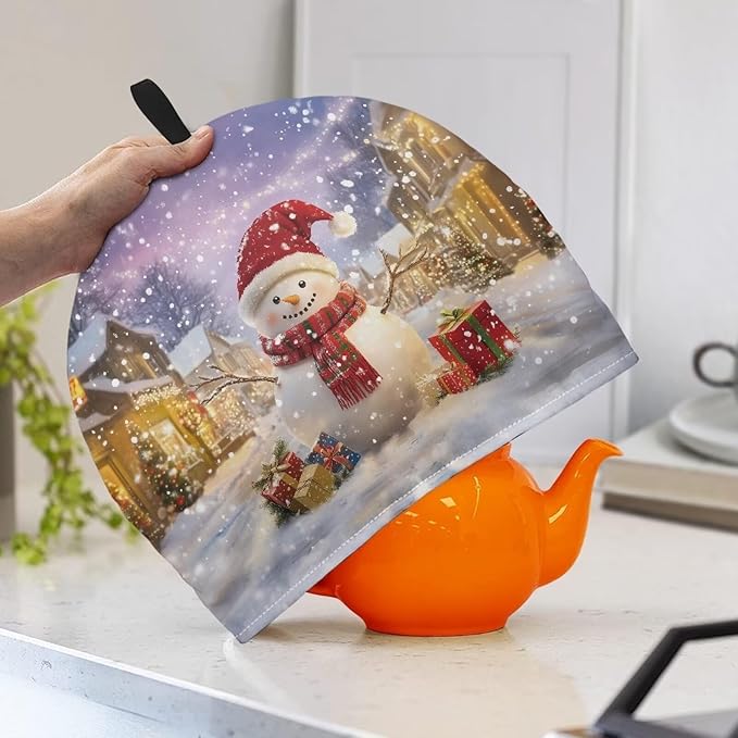 Snowflake and Snowman Tea Cozy for Teapot Tea Insulated for Women Thick Tea Cozies Keep Warming Teapot Dust Protector Fashion Kitchen Accessories for Housewife Teapot Cover
