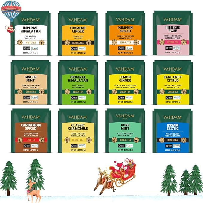 VAHDAM, Limited Edition Christmas Tea Gift Set | 24 Unique Flavor Tea Bags - Folding Holiday Gift Box | Christmas Presents For Women, Men & Adults