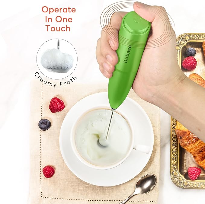 Hand Mixer Milk Frother for Coffee - Dutewo Frother Handheld Foam Maker for Lattes, Electric whisk Drink Mixer Mini Foamer for Cappuccino, Frappe, Matcha, Hot Chocolate, Yellow 359C(Green)