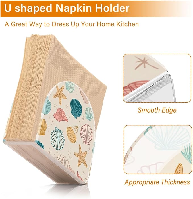 Shells and Starfish Napkin Holder for Table Paper Cocktail Napkin Holders for Kitchen Dinning Acrylic Dinner Napkin Dispenser for Dinner Home Decor Bar 2 Pack