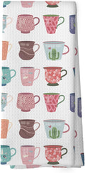 Modern Coffee Mugs Kitchen Dish Towels, Tea Lovers Gifts for Women Girls, Colorful Cute Cartoon Teacups Coffee Mugs Cups Hand Towels Kitchen Tea Towels Decorations, 16x24inch